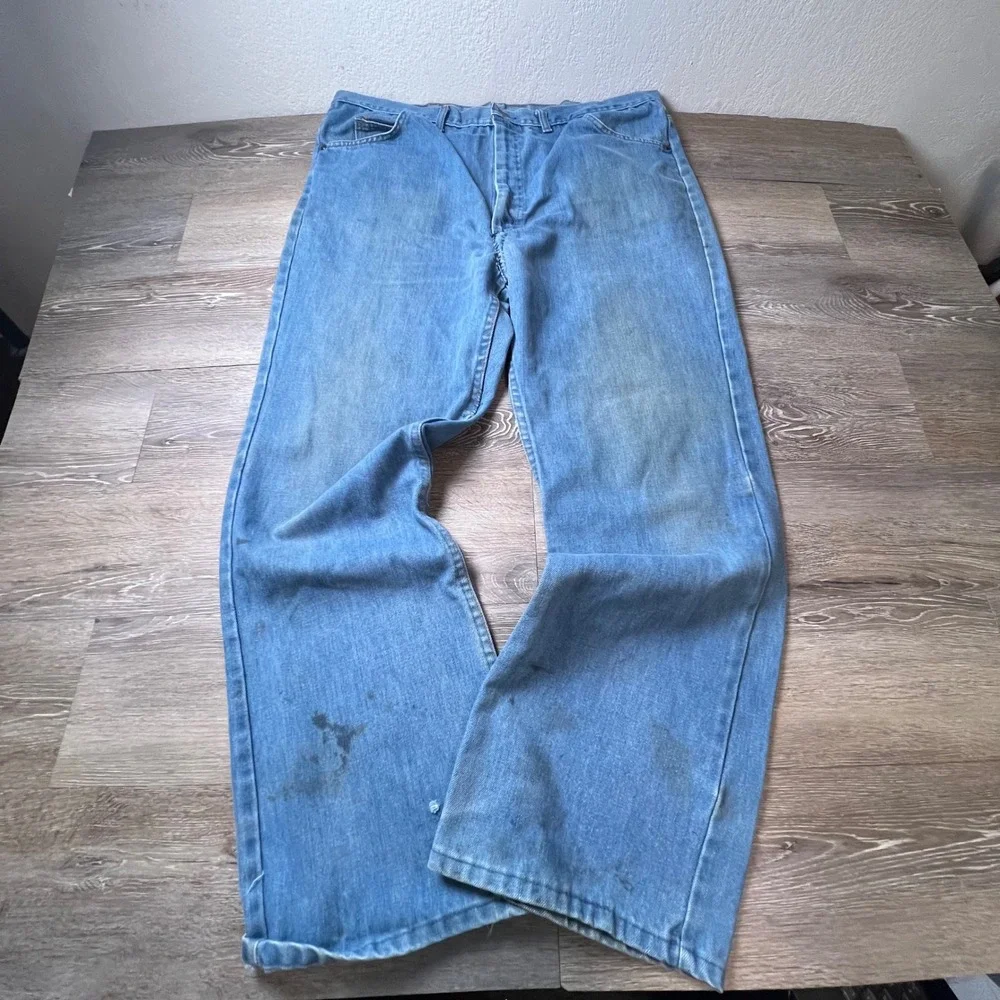 Lee Vintage Jeans Mens 37x30 Blue Light Wash Talon 42 Zip Distressed Workwear